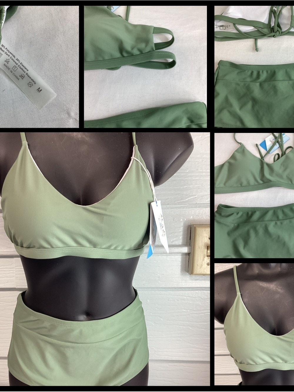 Women's High-Waist Bikini Set in Sage Green.62 - Picture 4 of 5